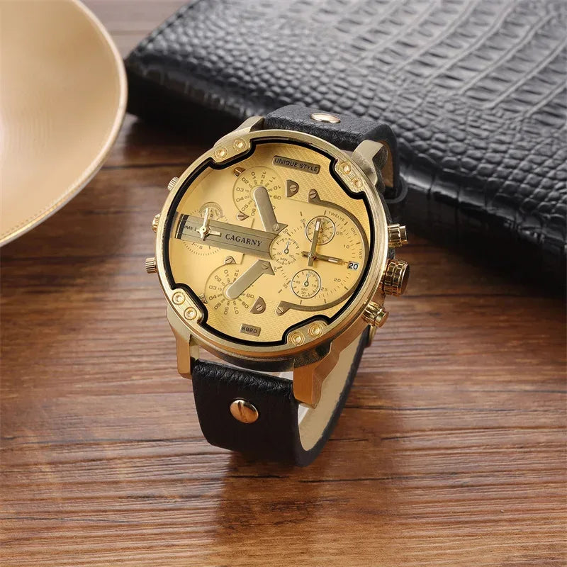 Luxury Top Brand Men's Big Dial Watch | Fashion Leather Band Quartz Wristwatch | Date Function Iced Out Watch | Relogio Masculino 2026 | Caratix - CaratixJewelry